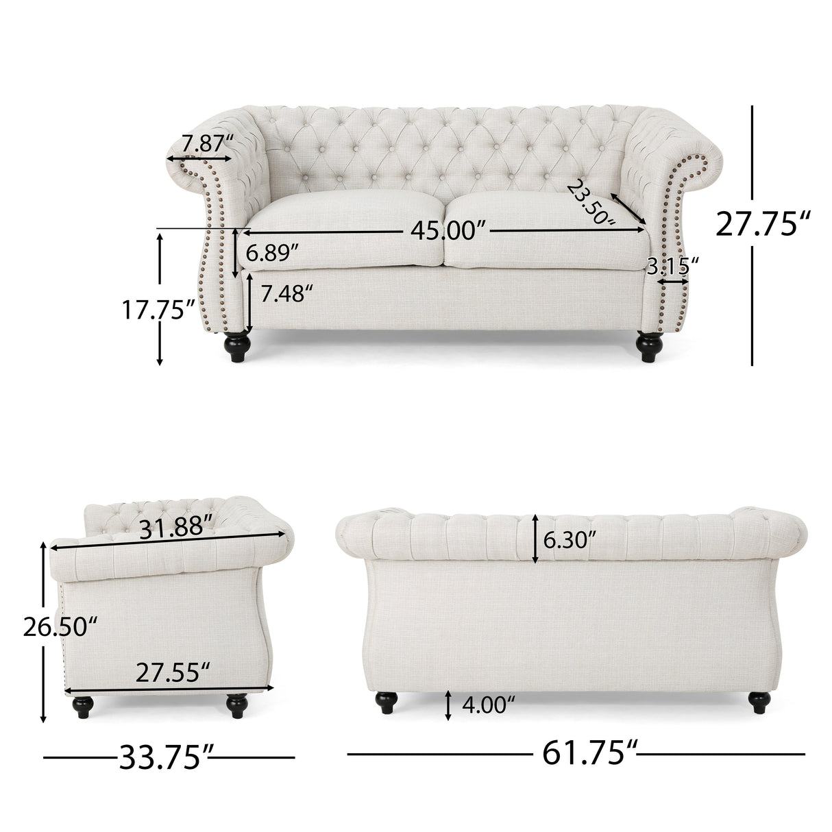 Somerville Upholstered Chesterfield Nailhead Loveseat by Christopher Knight Home
