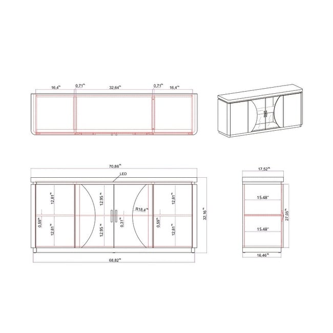 Somette 2-Tone Contemporary Buffet with Tinted Glass Doors & LED Light