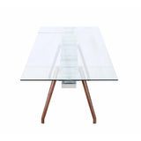 Somette Modern Dining Table with Extendable Glass Top & Solid Wood Legs