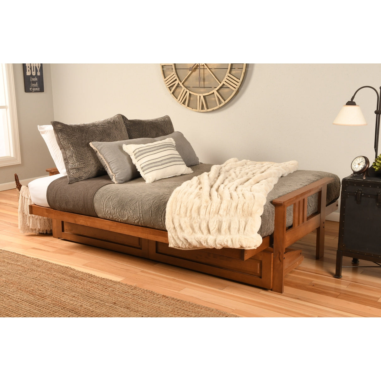 Somette Monterey Storage Full-size Futon Set in Barbados Finish with Parma Gray Mattress