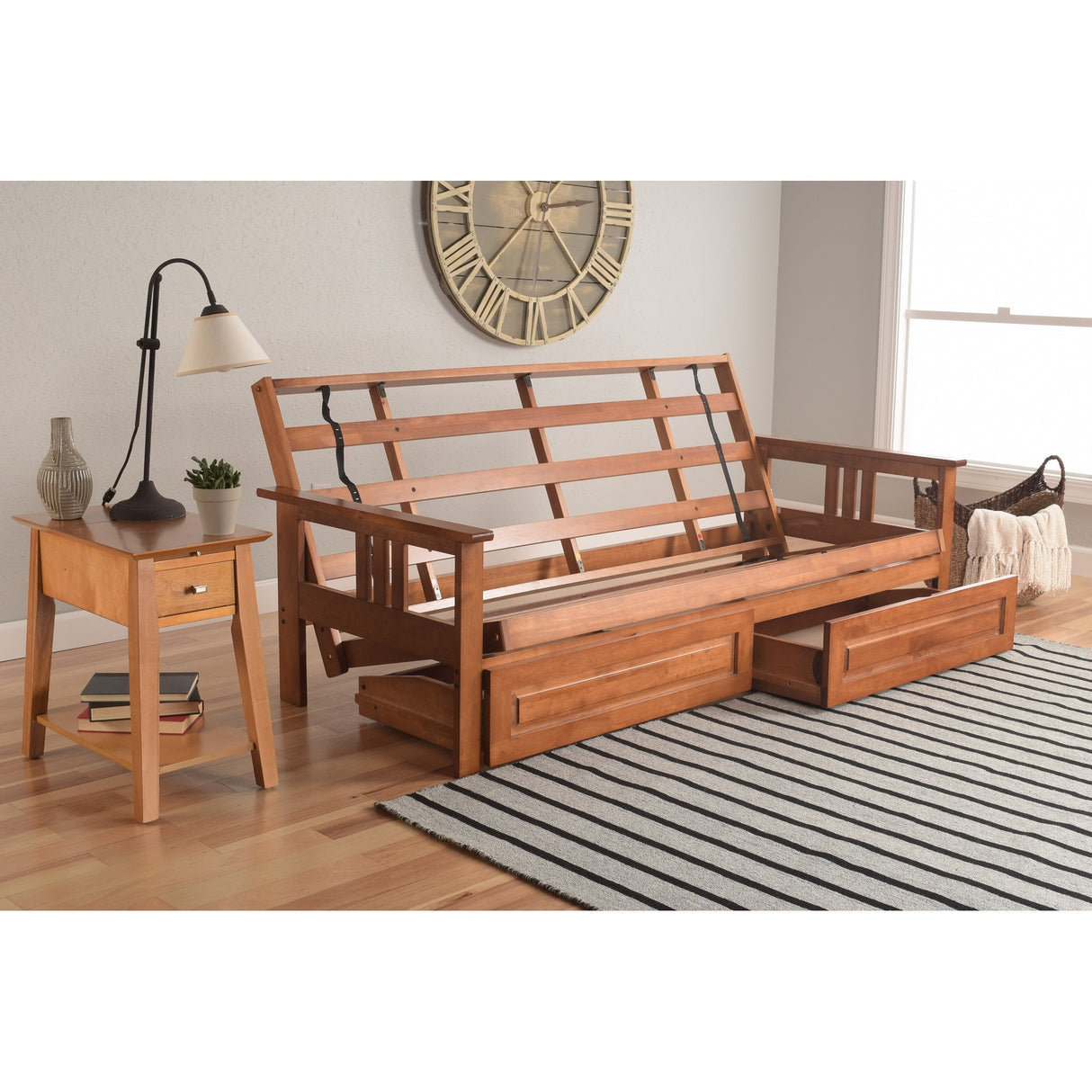 Somette Monterey Storage Full-size Futon Set in Barbados Finish with Parma Gray Mattress