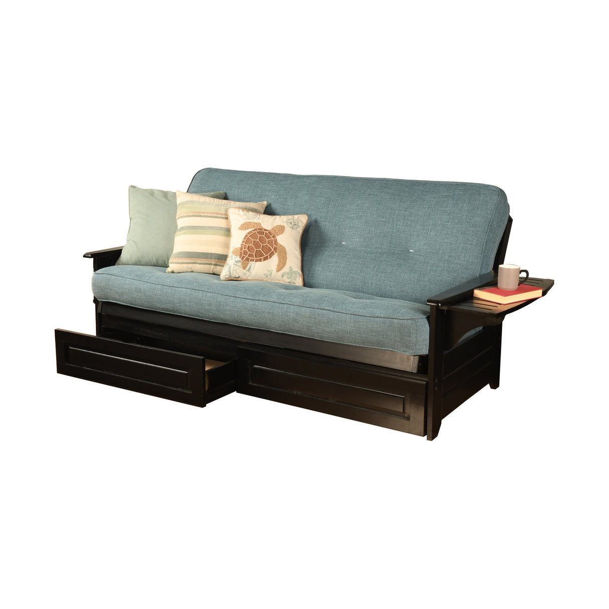 Somette Phoenix Black Futon Set with Storage Drawers and Innerspring Mattress