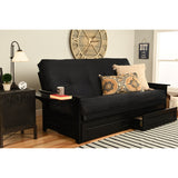 Somette Phoenix Black Futon Set with Storage Drawers and Innerspring Mattress