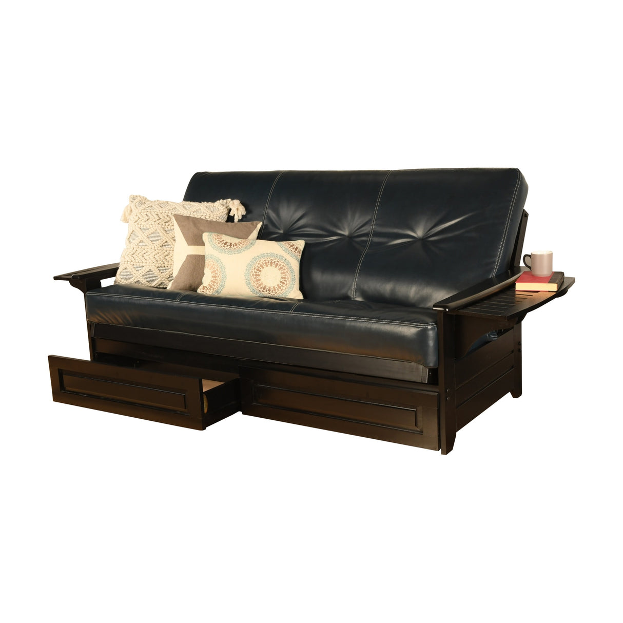 Somette Phoenix Black Futon Set with Storage Drawers and Innerspring Mattress