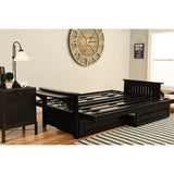 Somette Phoenix Black Futon Set with Storage Drawers and Innerspring Mattress