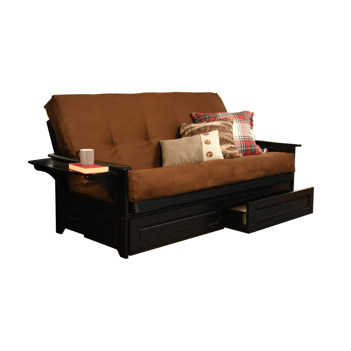 Somette Phoenix Black Futon Set with Storage Drawers and Innerspring Mattress
