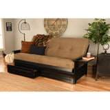 Somette Phoenix Black Futon Set with Storage Drawers and Innerspring Mattress