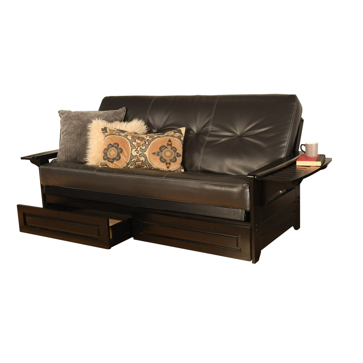 Somette Phoenix Black Futon Set with Storage Drawers and Innerspring Mattress