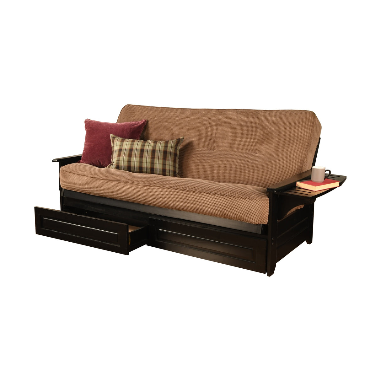 Somette Phoenix Black Futon Set with Storage Drawers and Innerspring Mattress
