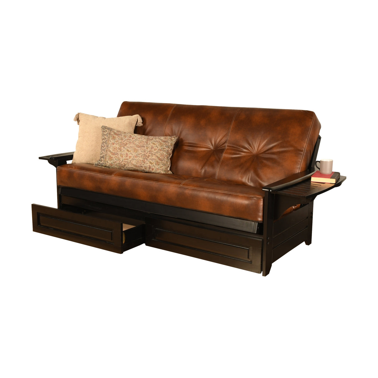 Somette Phoenix Black Futon Set with Storage Drawers and Innerspring Mattress