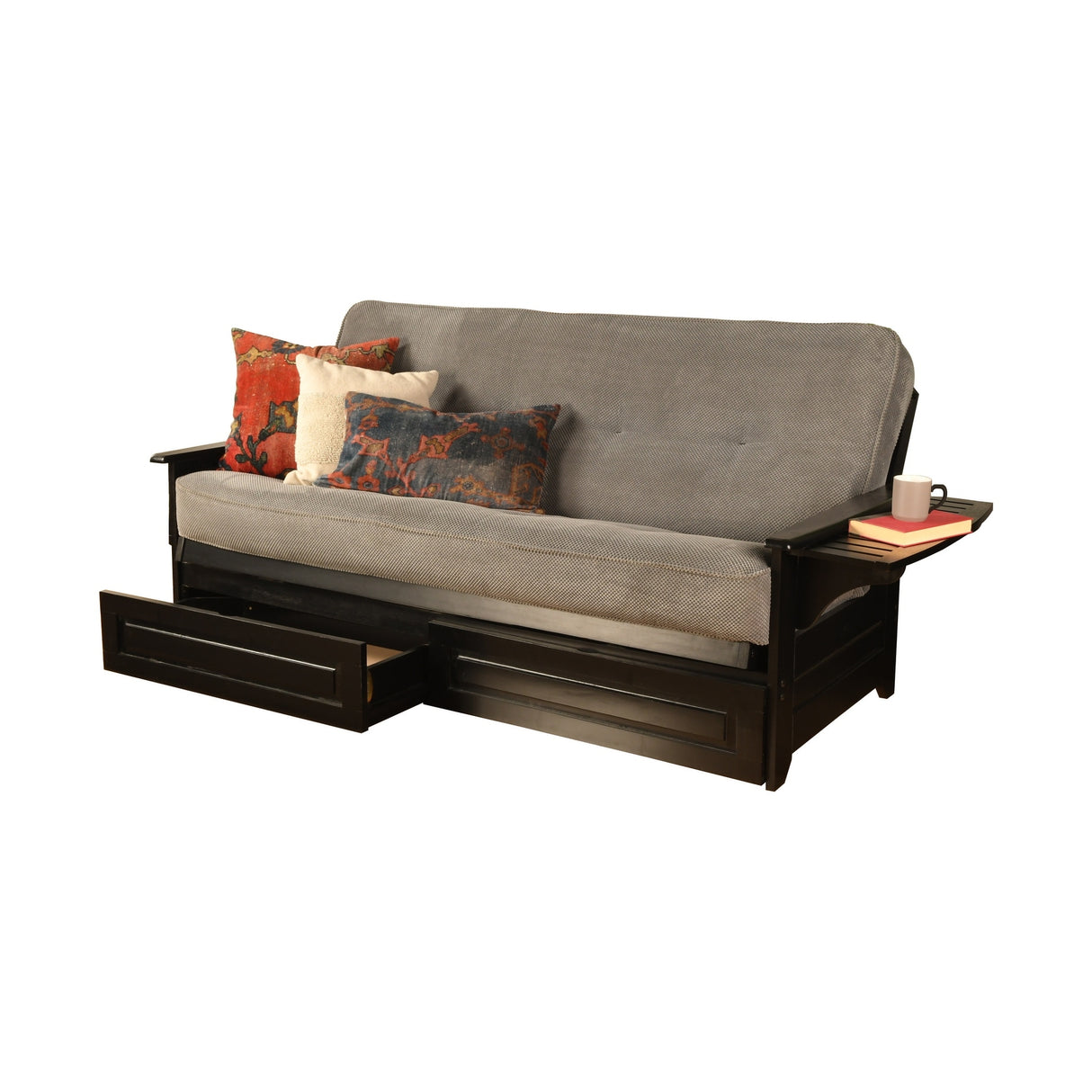 Somette Phoenix Black Futon Set with Storage Drawers and Innerspring Mattress