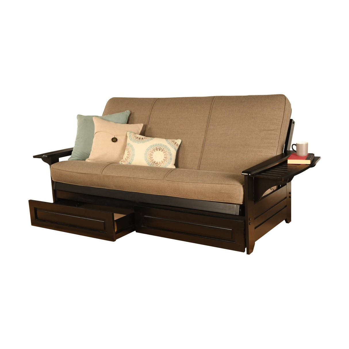 Somette Phoenix Black Futon Set with Storage Drawers and Innerspring Mattress