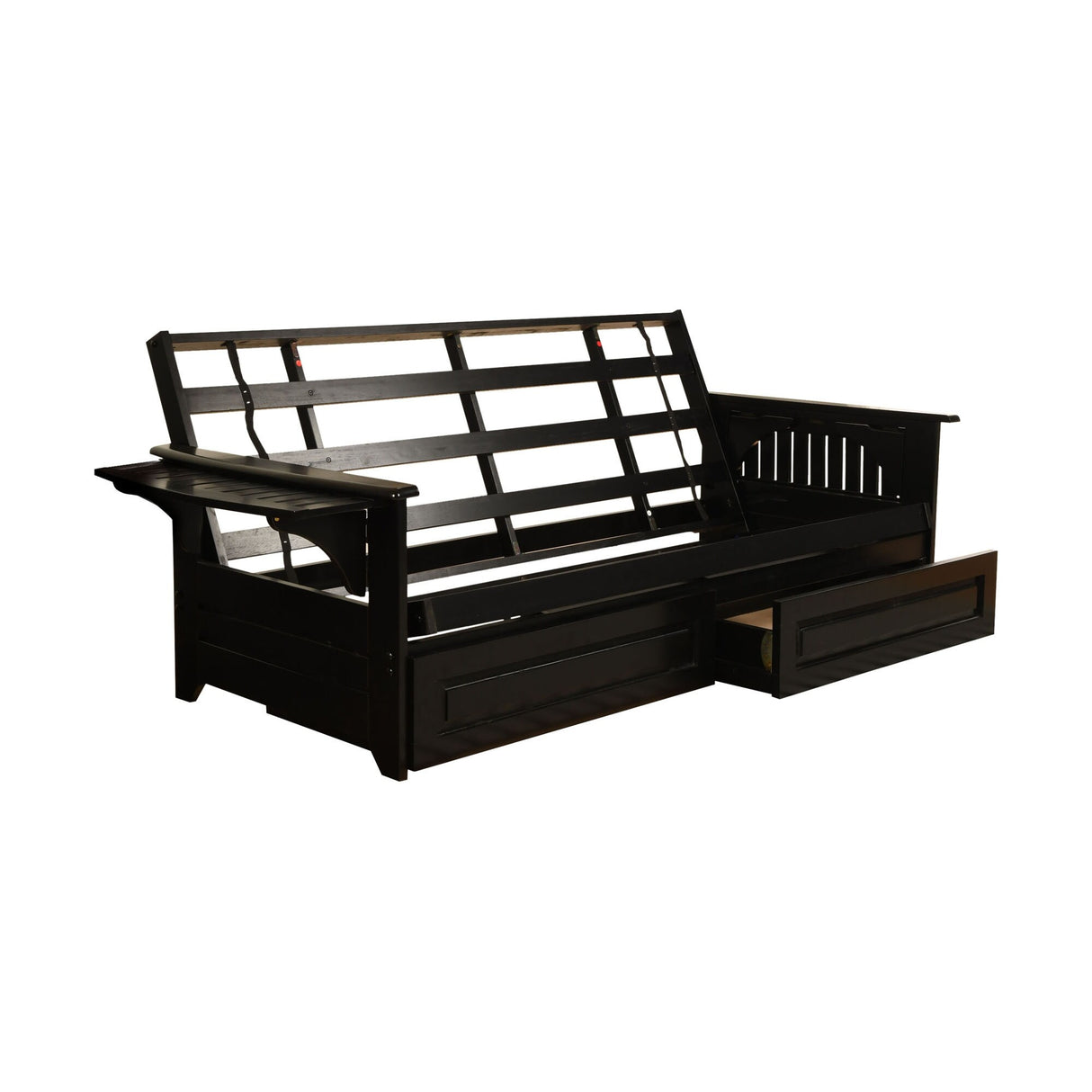 Somette Phoenix Black Futon Set with Storage Drawers and Innerspring Mattress