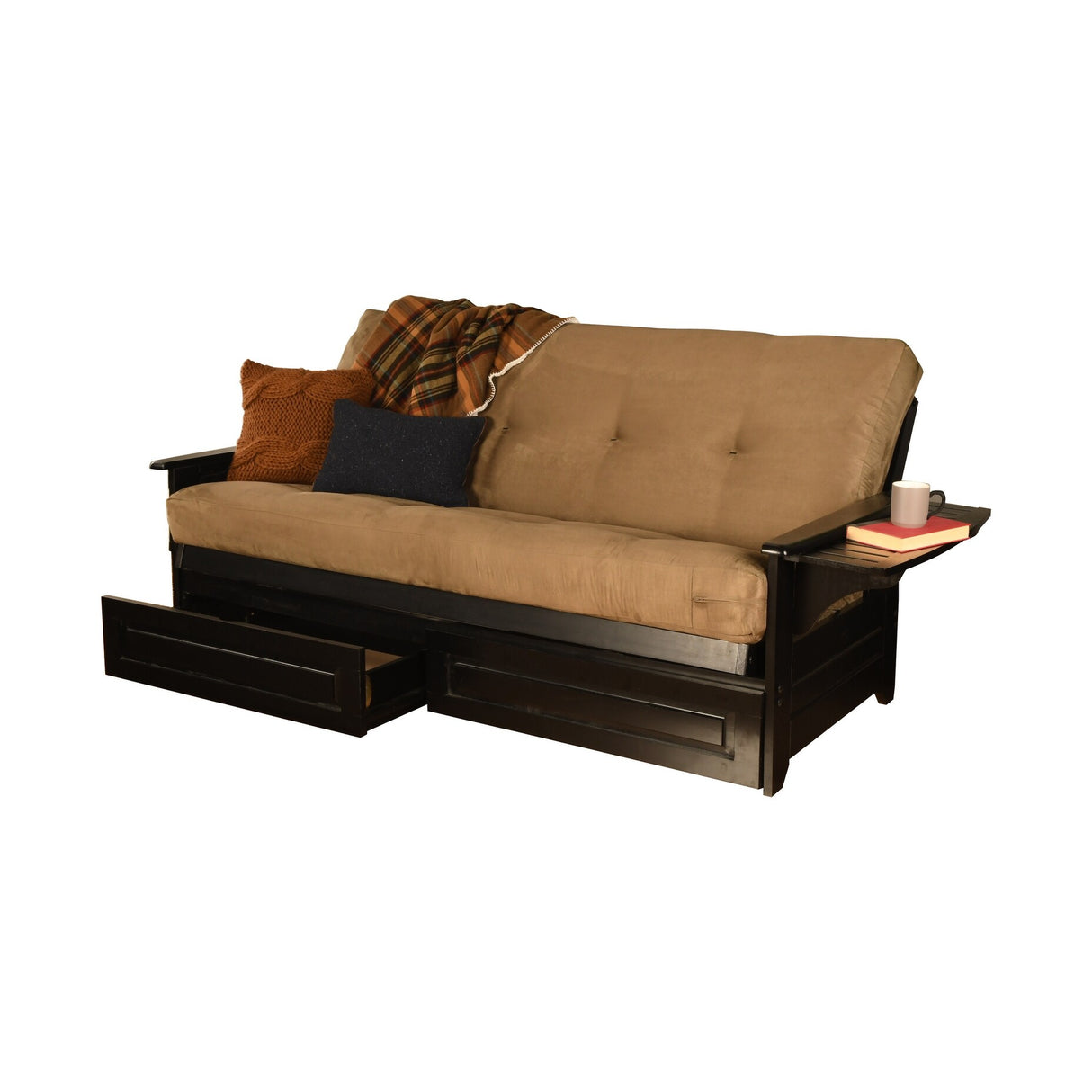 Somette Phoenix Black Futon Set with Storage Drawers and Innerspring Mattress