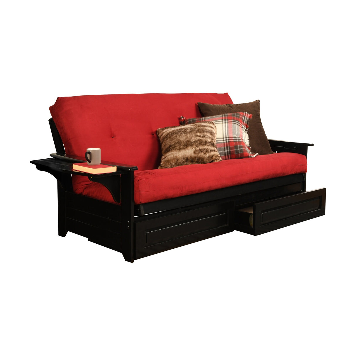 Somette Phoenix Black Futon Set with Storage Drawers and Innerspring Mattress