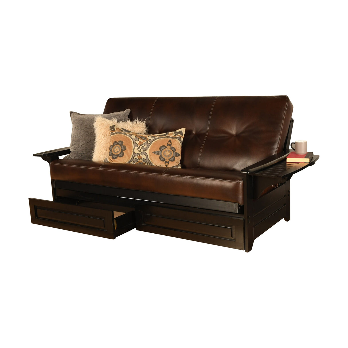 Somette Phoenix Black Futon Set with Storage Drawers and Innerspring Mattress