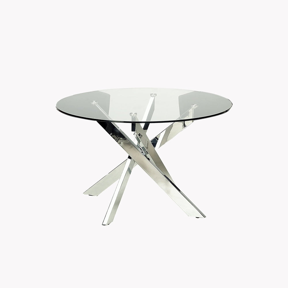 Somette Round Glass Top Chrome Dining Table - Silver