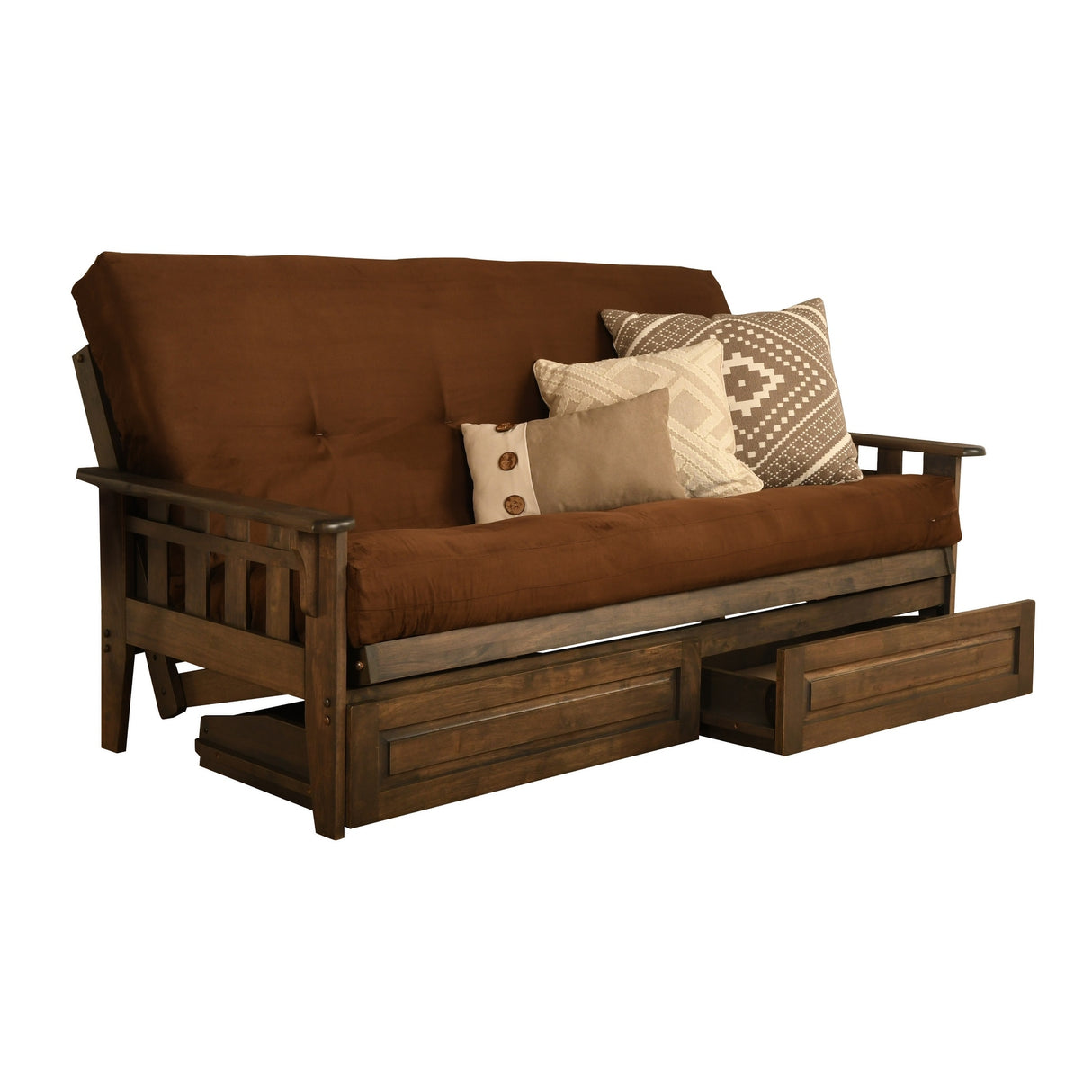 Somette Tucson Rustic Walnut Full-size Futon Set with Storage Drawers