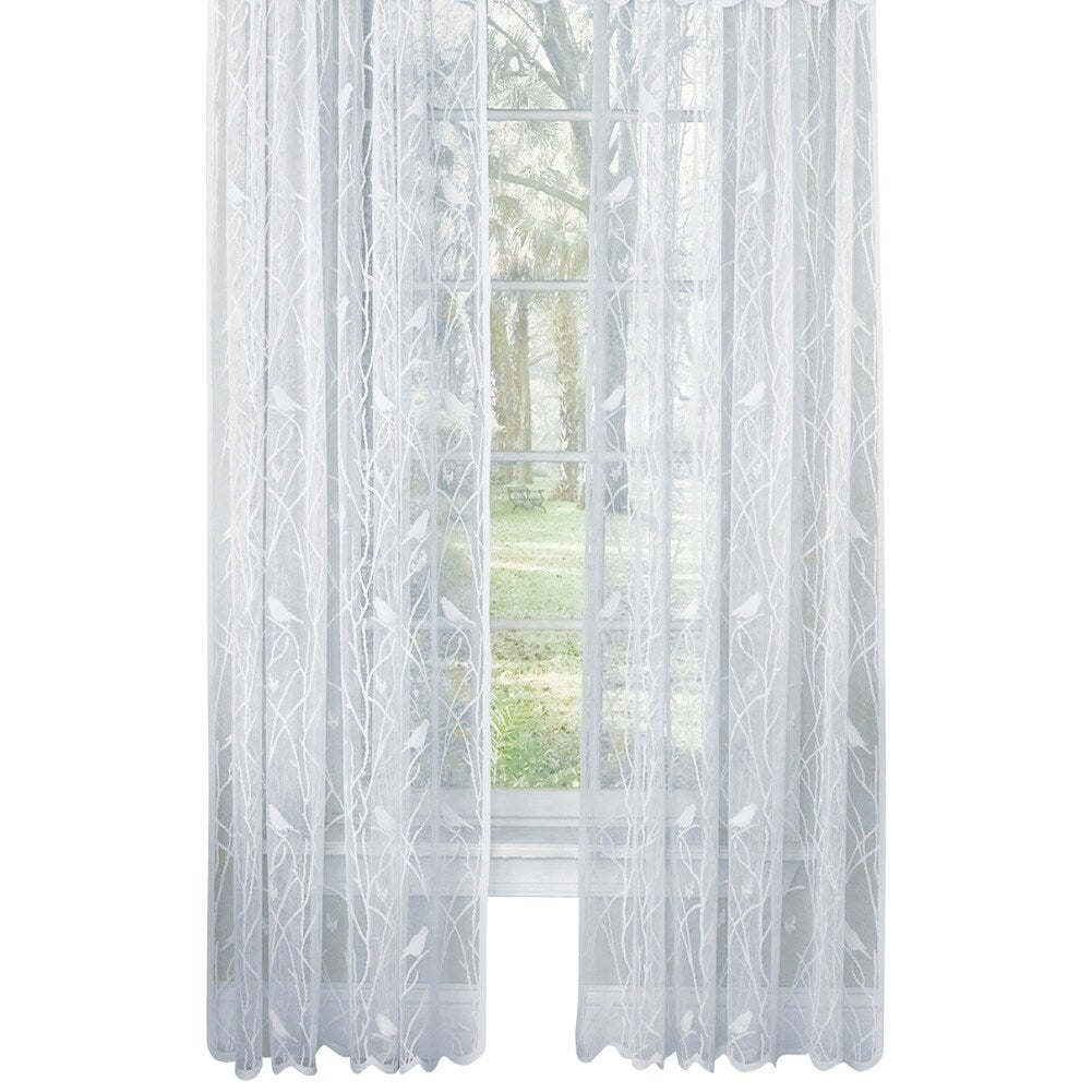 Songbird Lace Curtain Panel with Scalloped Hem