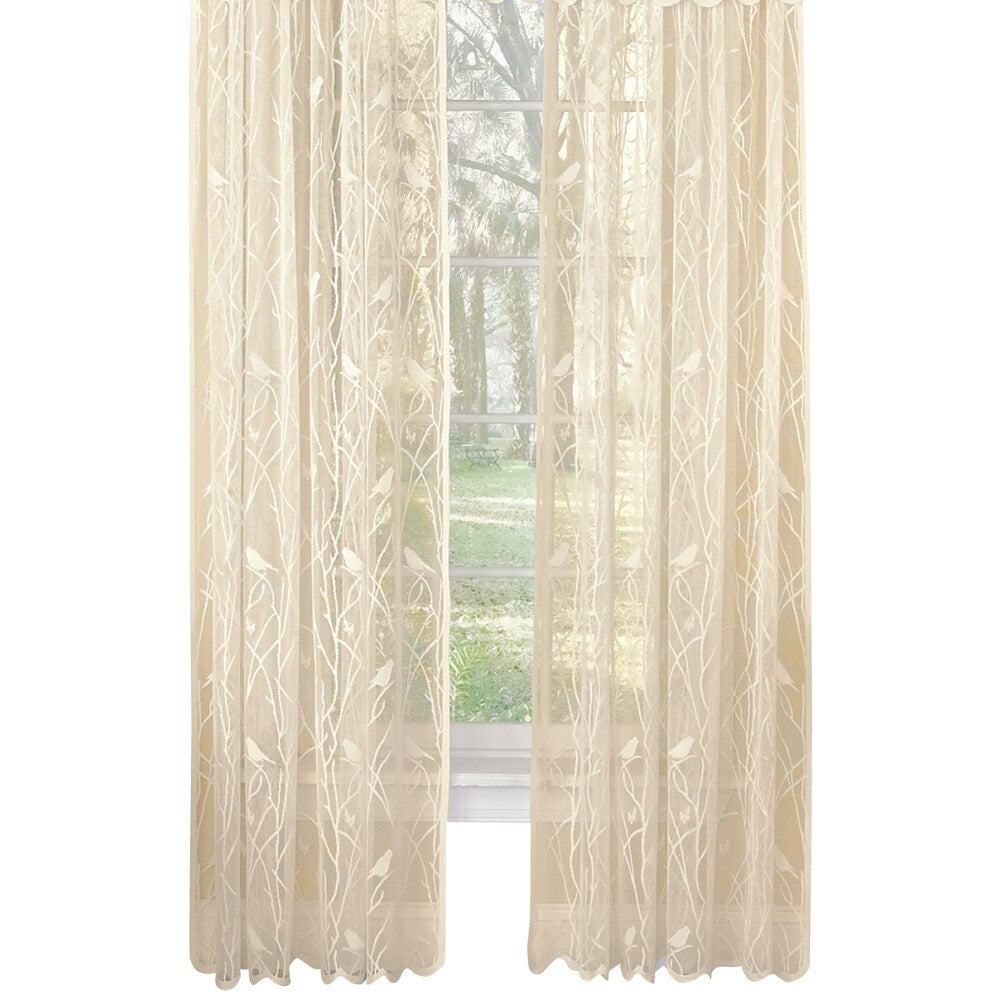 Songbird Lace Curtain Panel with Scalloped Hem
