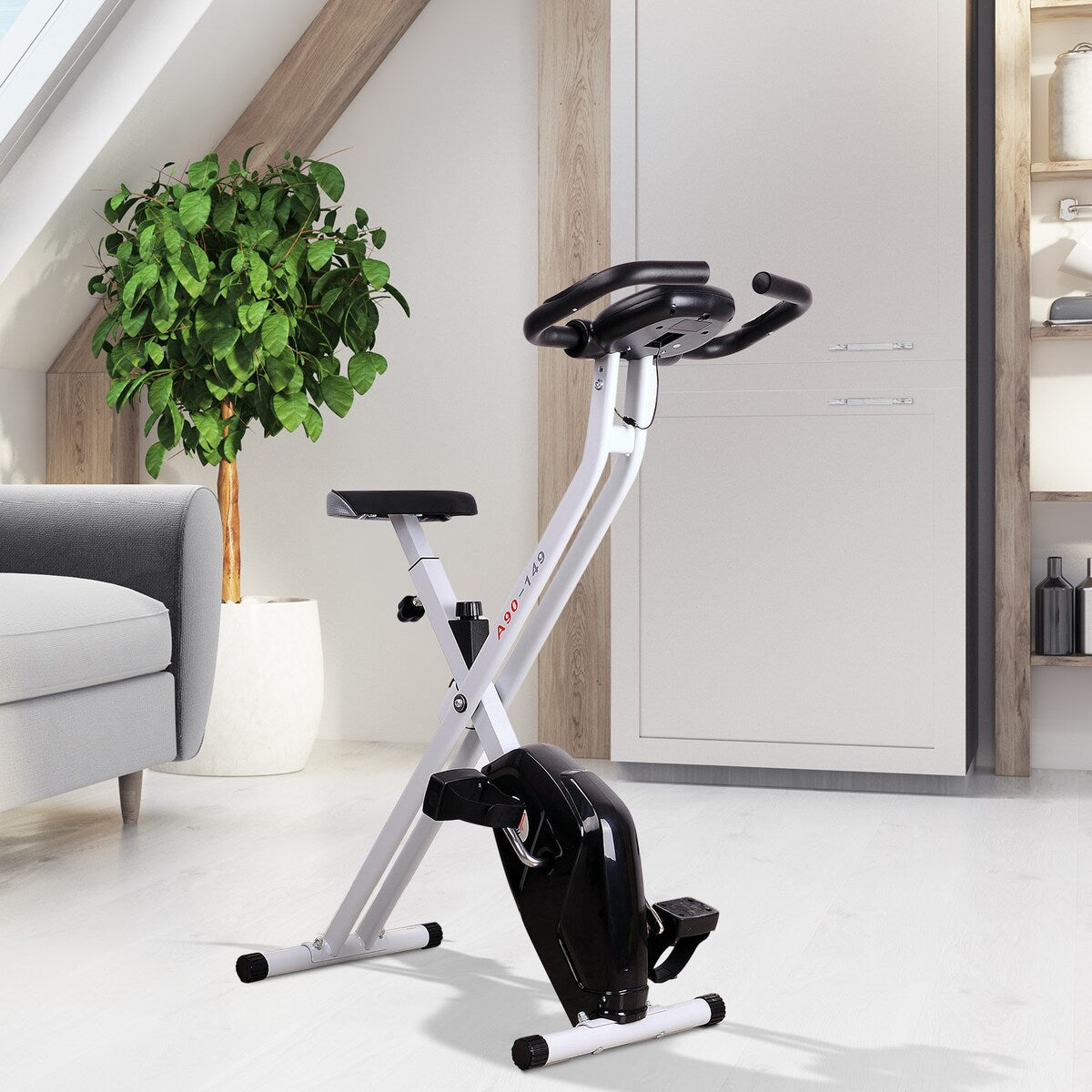 Soozier Folding Exercise Bike LCD Monitor Home Gym Exercise Adjustable Tension Padded Seat Heart Rate Monitor Pulse Sensor