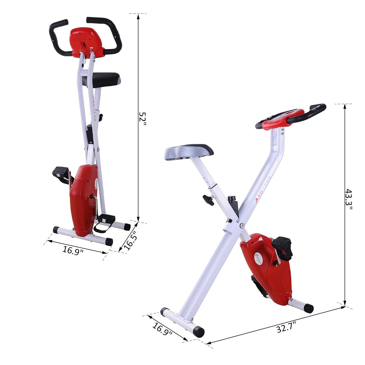 Soozier Folding Exercise Bike LCD Monitor Home Gym Exercise Adjustable Tension Padded Seat Heart Rate Monitor Pulse Sensor