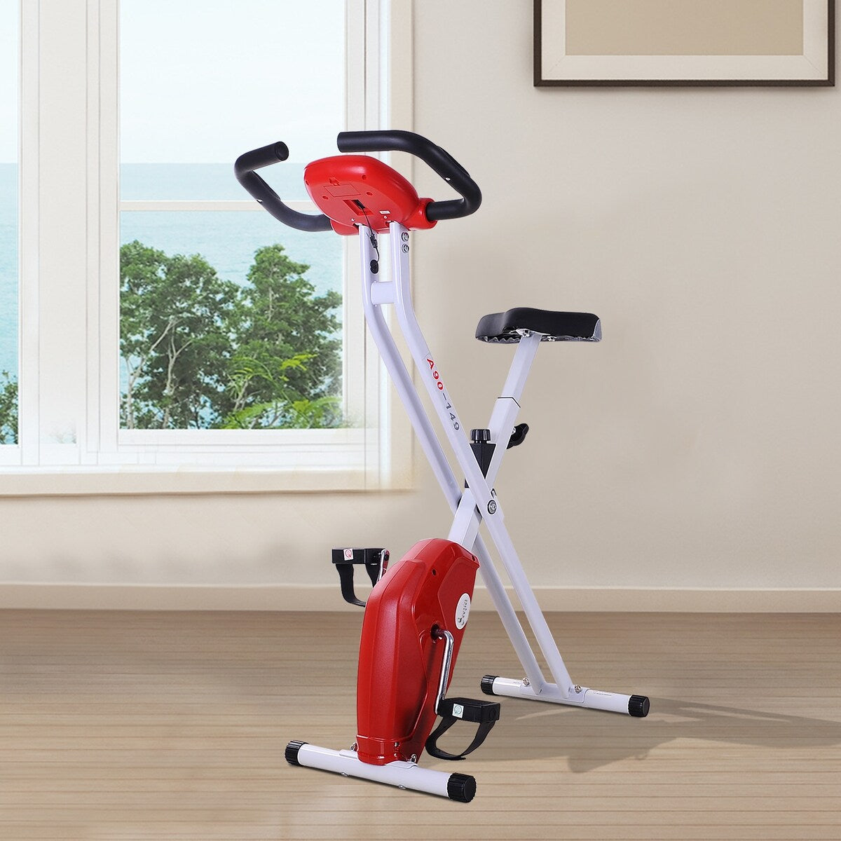 Soozier Folding Exercise Bike LCD Monitor Home Gym Exercise Adjustable Tension Padded Seat Heart Rate Monitor Pulse Sensor