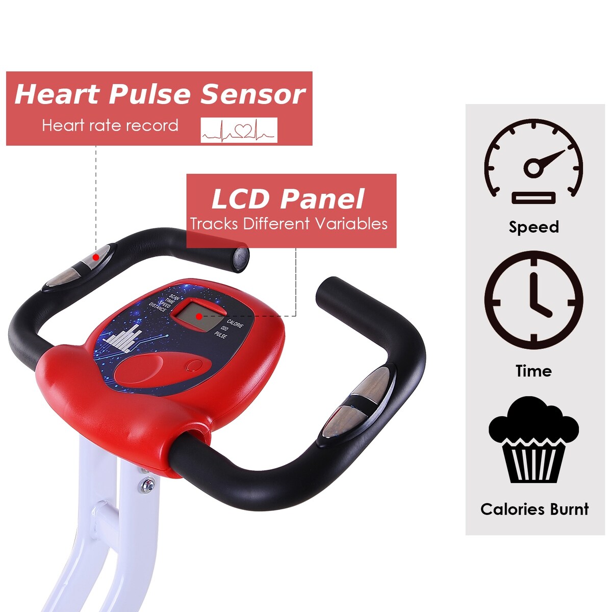 Soozier Folding Exercise Bike LCD Monitor Home Gym Exercise Adjustable Tension Padded Seat Heart Rate Monitor Pulse Sensor