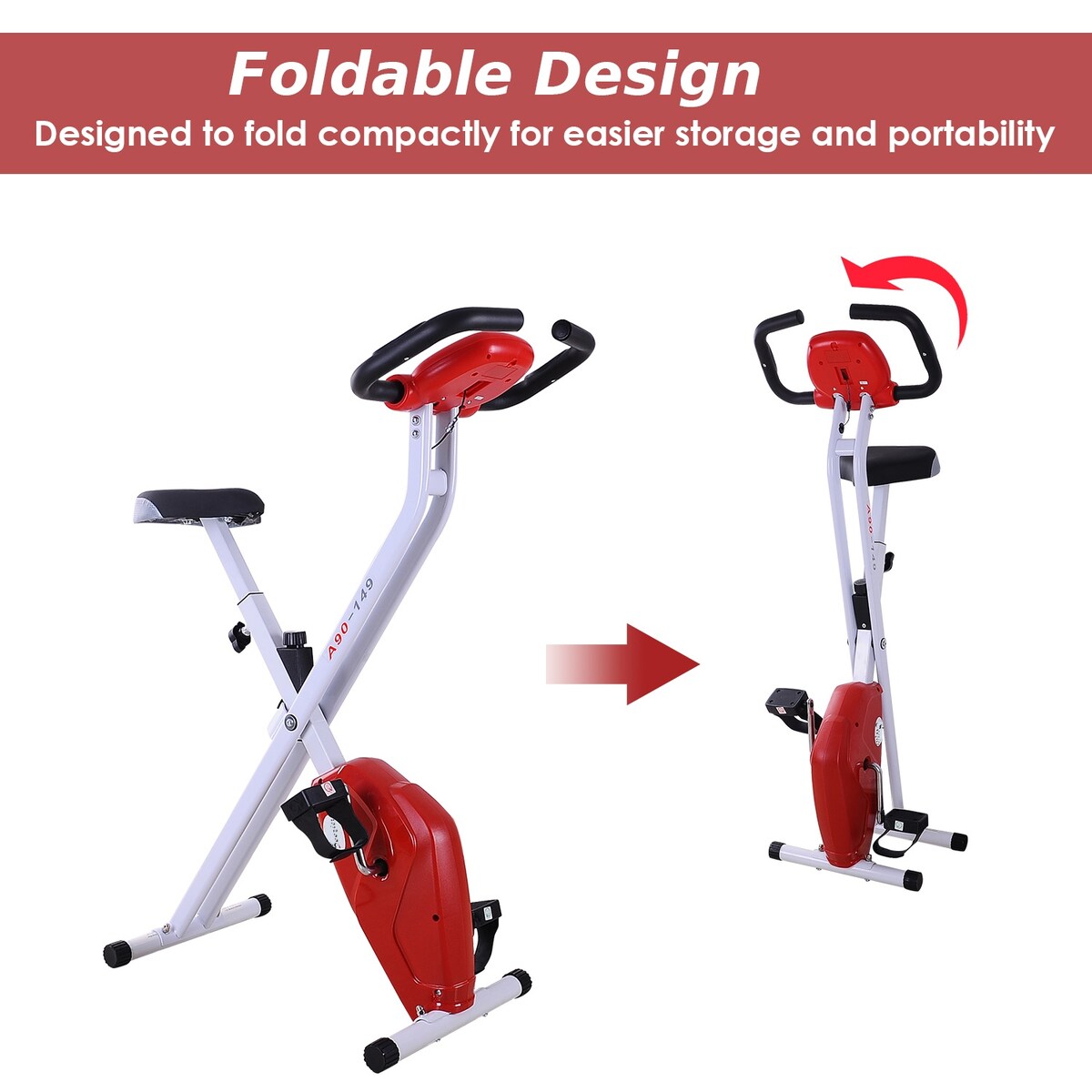 Soozier Folding Exercise Bike LCD Monitor Home Gym Exercise Adjustable Tension Padded Seat Heart Rate Monitor Pulse Sensor