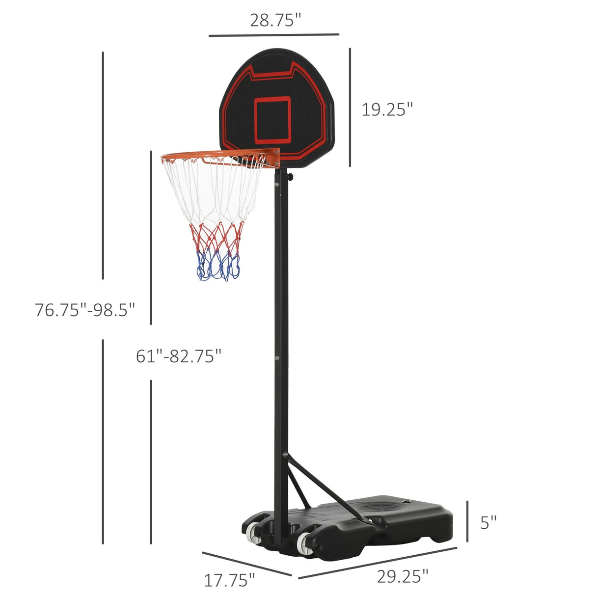 Soozier Portable Basketball Hoop Stand, Height-Adjustable Basketball System with 29'' Backboard and Wheels for Indoor Outdoor