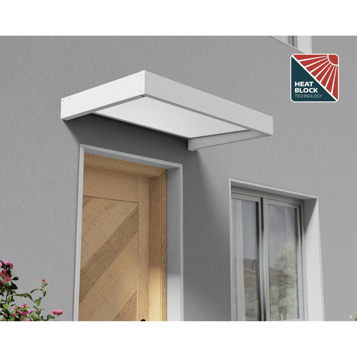 Sophia 3 ft. White Structure / White Opal Panel Door and Window Awning
