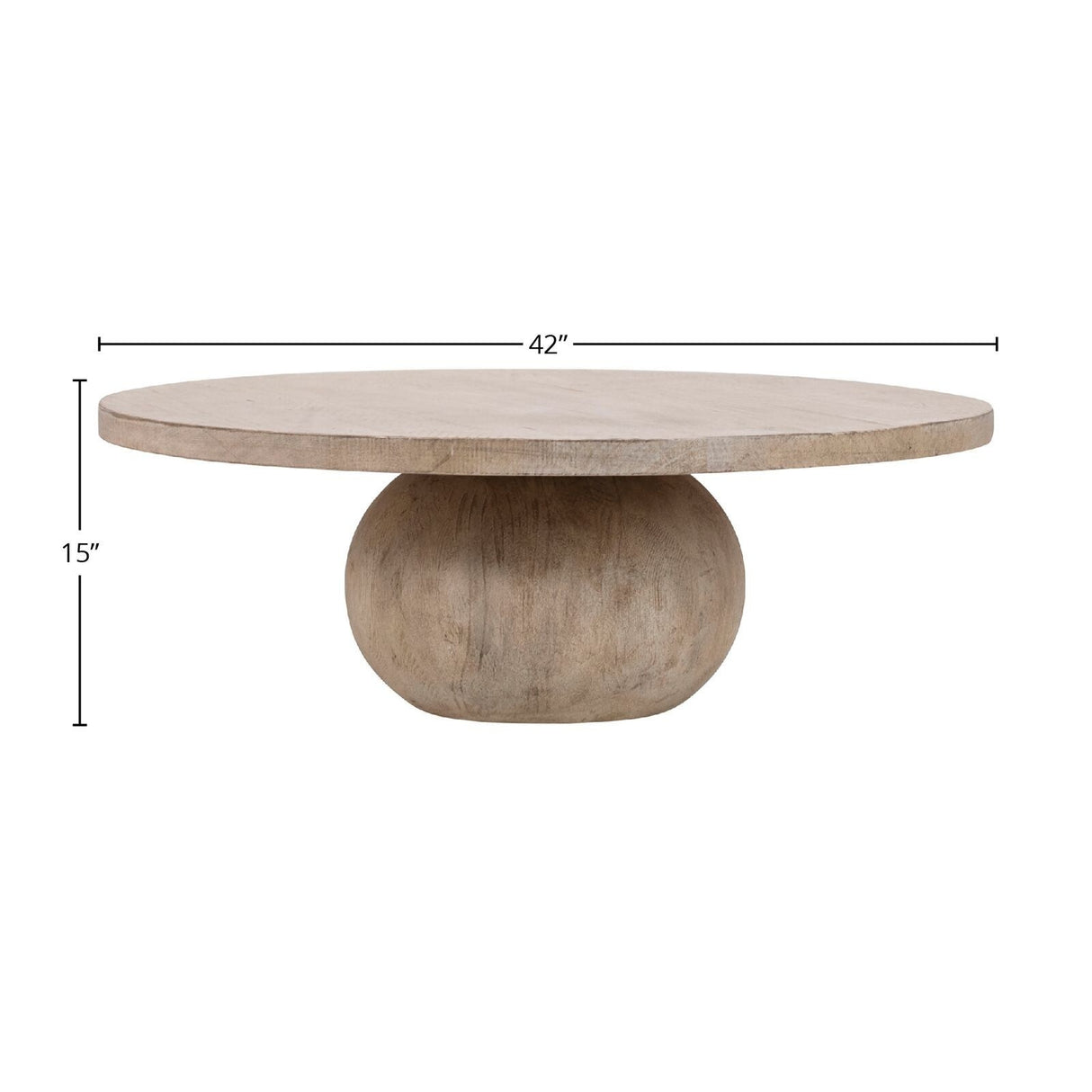 Sophia 42" Round Reclaimed Pine Modern Coffee Table with Ball Pedestal Base
