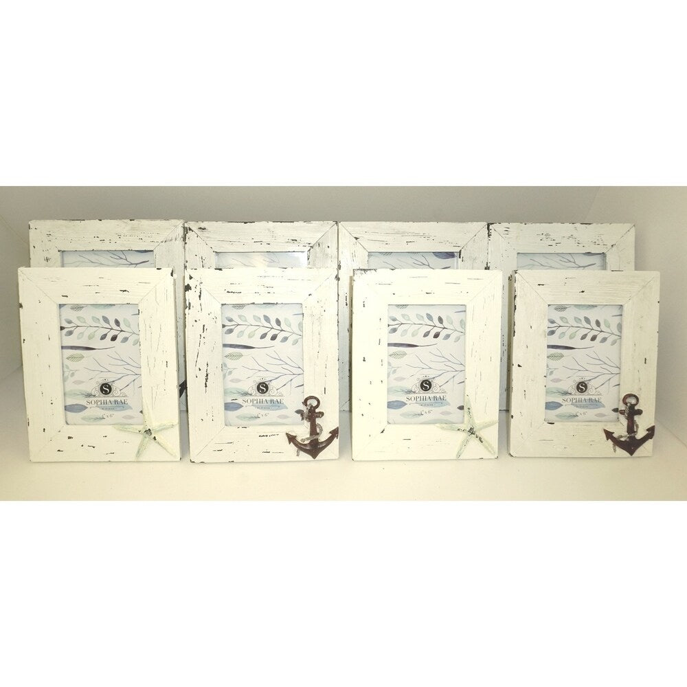 Sophia Rae Decorative Seaside Picture Frame Set of 8 Frames- Distressed White