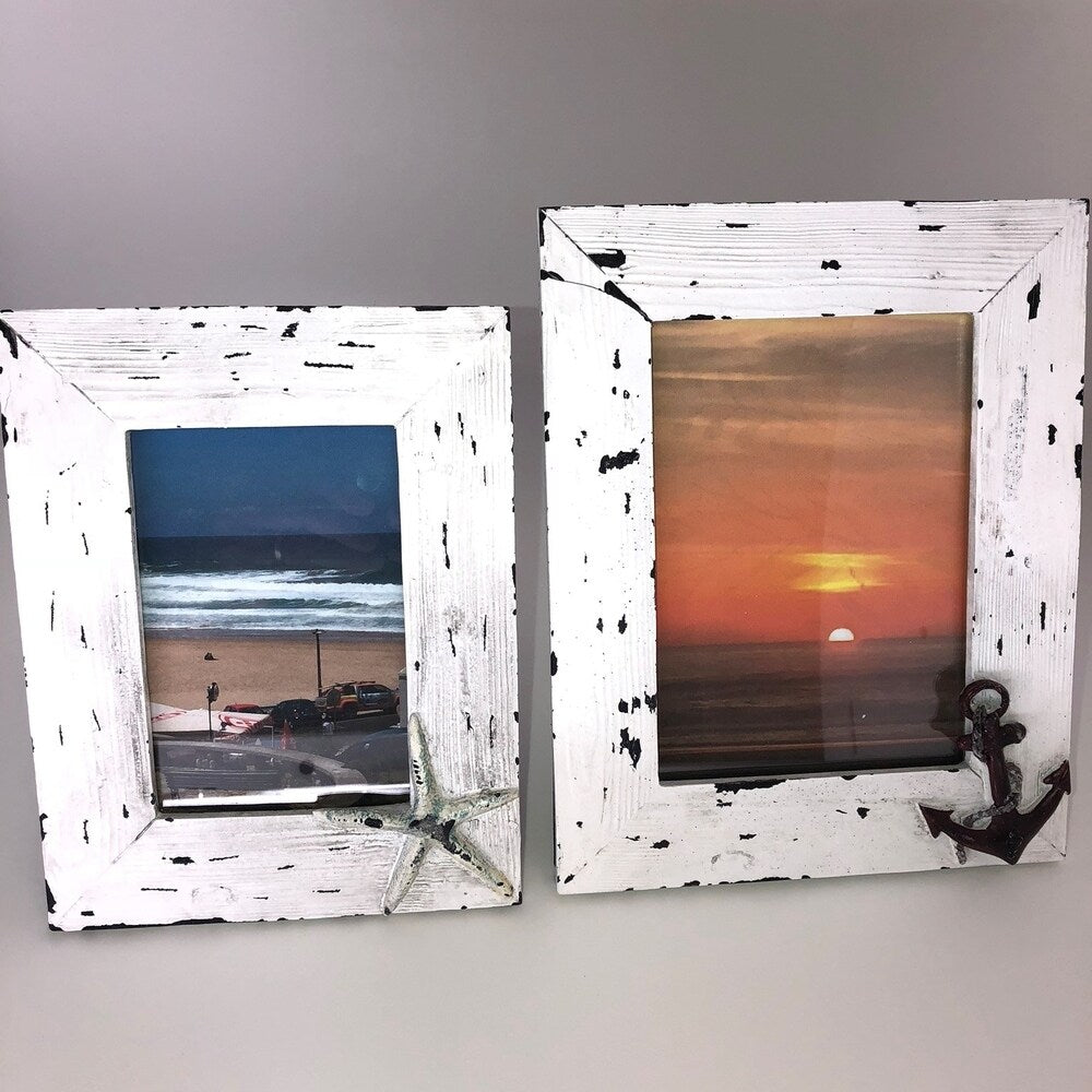 Sophia Rae Decorative Seaside Picture Frame Set of 8 Frames- Distressed White