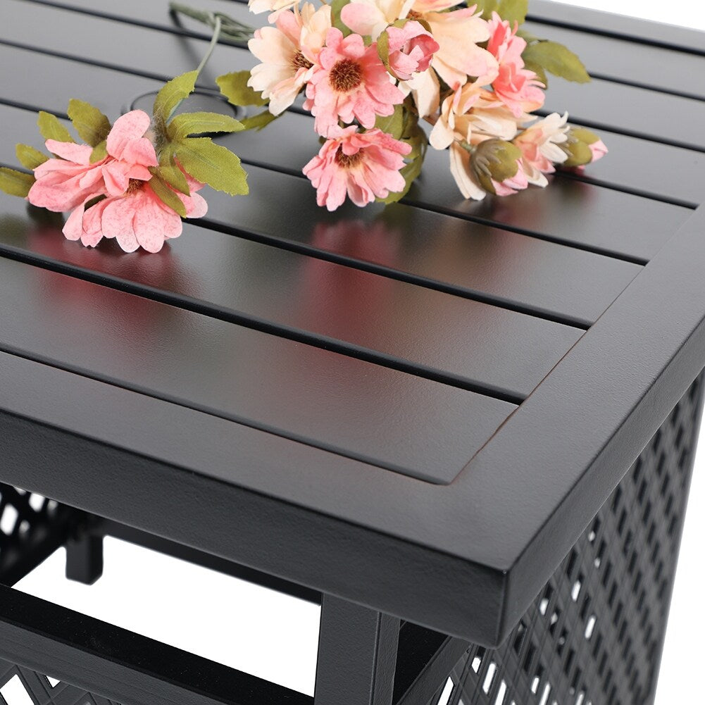 MAISON ARTS 3-piece Patio Bistro Set, 2 Rattan Chairs with Cushions and 1 Metal Table with Umbrella Hole