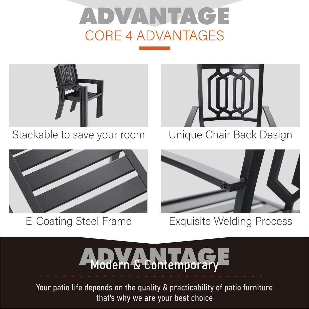 MAISON ARTS 5 Piece Outdoor Patio Dining Set, 4 Metal Stackable Dining Chairs and 1 Round 37.8" Diameter Umbrella Table