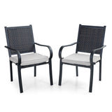 5-piece Patio Dining Set, 4 Rattan Chairs with Cushion and 1 Metal Table with Umbrella Hole