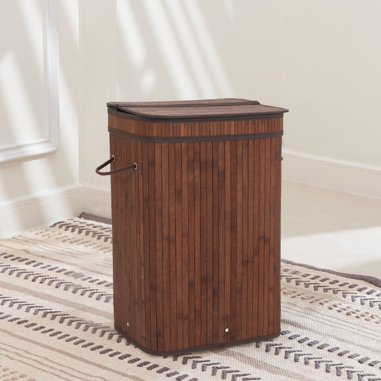 Sophia & William Laundry Hamper 72L Dirty Clothes Bamboo Storage Basket with Lid Liner and Handles Rectangular