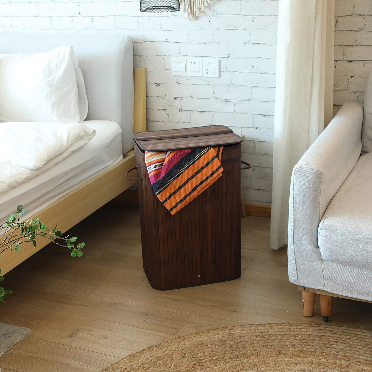 Sophia & William Laundry Hamper 72L Dirty Clothes Bamboo Storage Basket with Lid Liner and Handles Rectangular