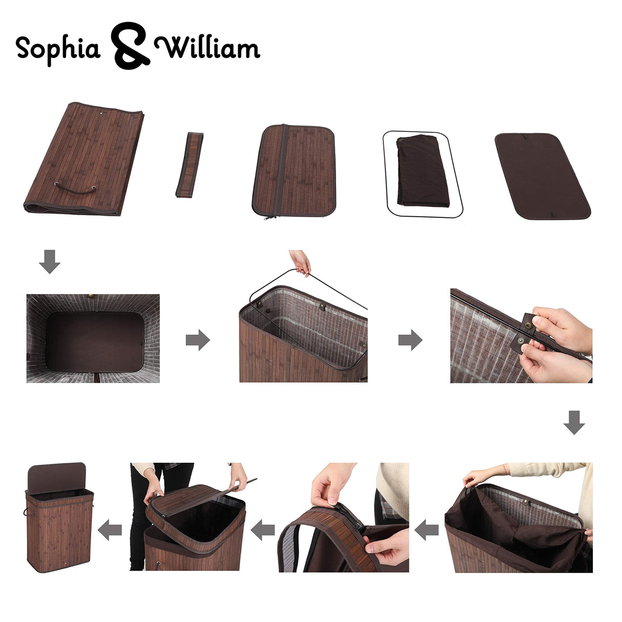 Sophia & William Laundry Hamper 72L Dirty Clothes Bamboo Storage Basket with Lid Liner and Handles Rectangular