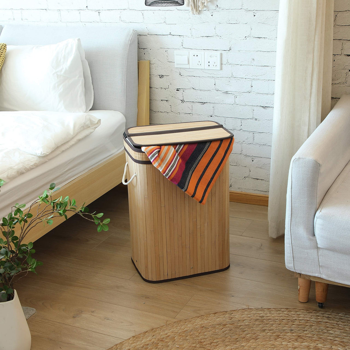 Sophia & William Laundry Hamper 72L Dirty Clothes Bamboo Storage Basket with Lid Liner and Handles Rectangular