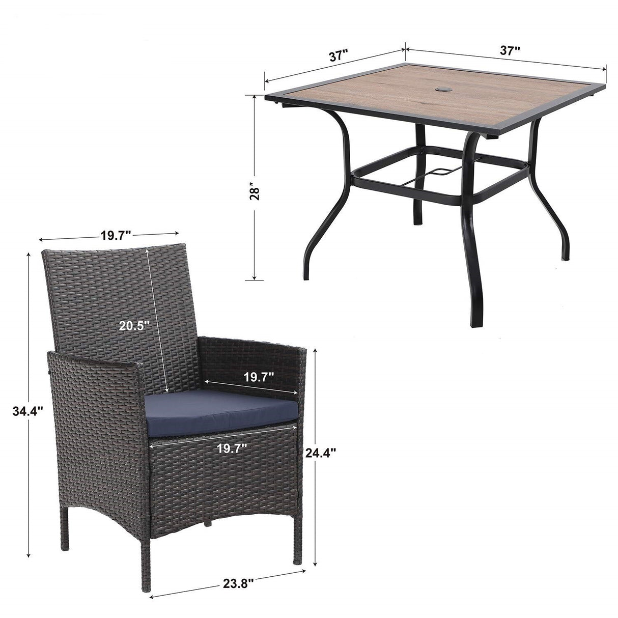 MAISON ARTS Outdoor Patio 6 Pieces Dining Set with Umbrella