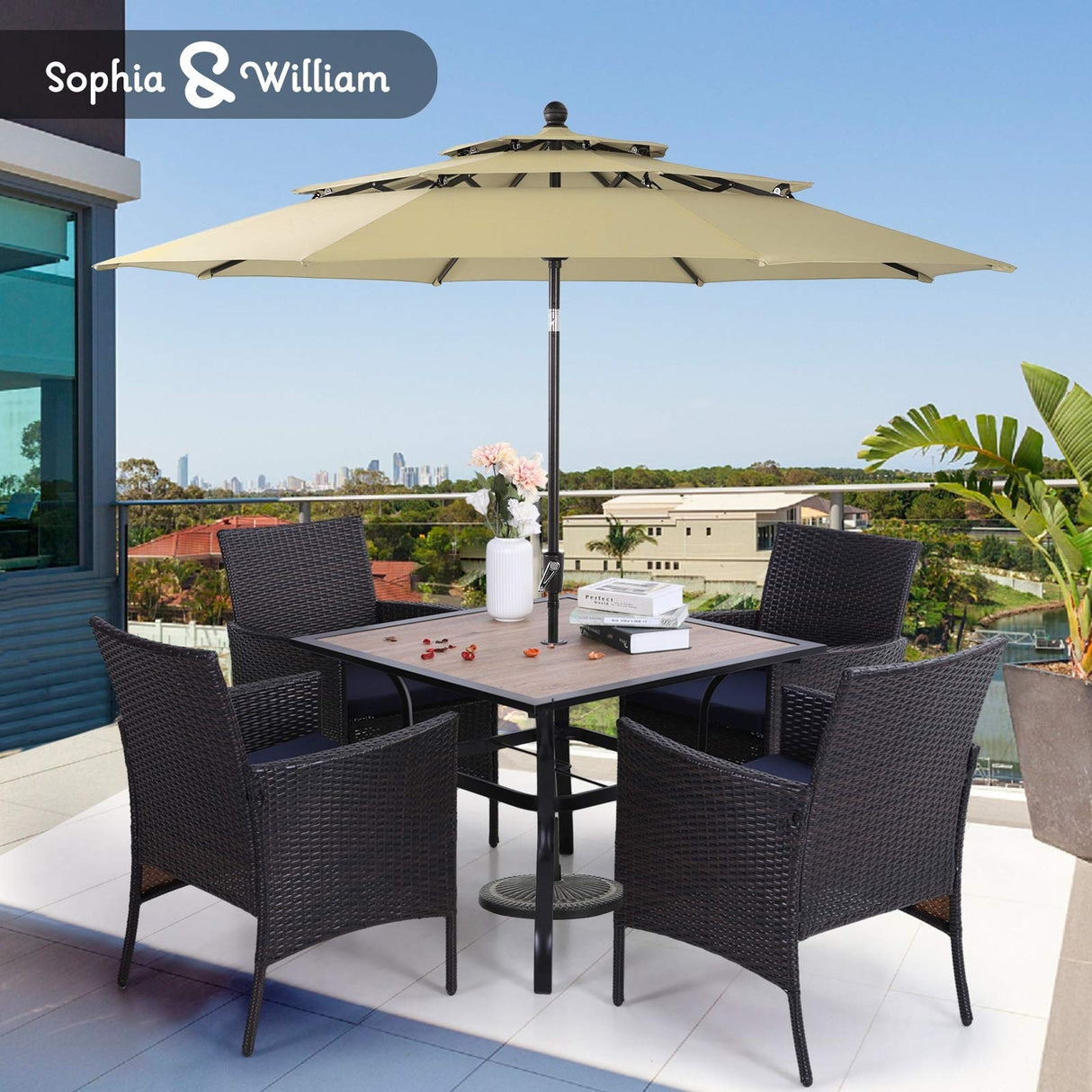 MAISON ARTS Outdoor Patio 6 Pieces Dining Set with Umbrella
