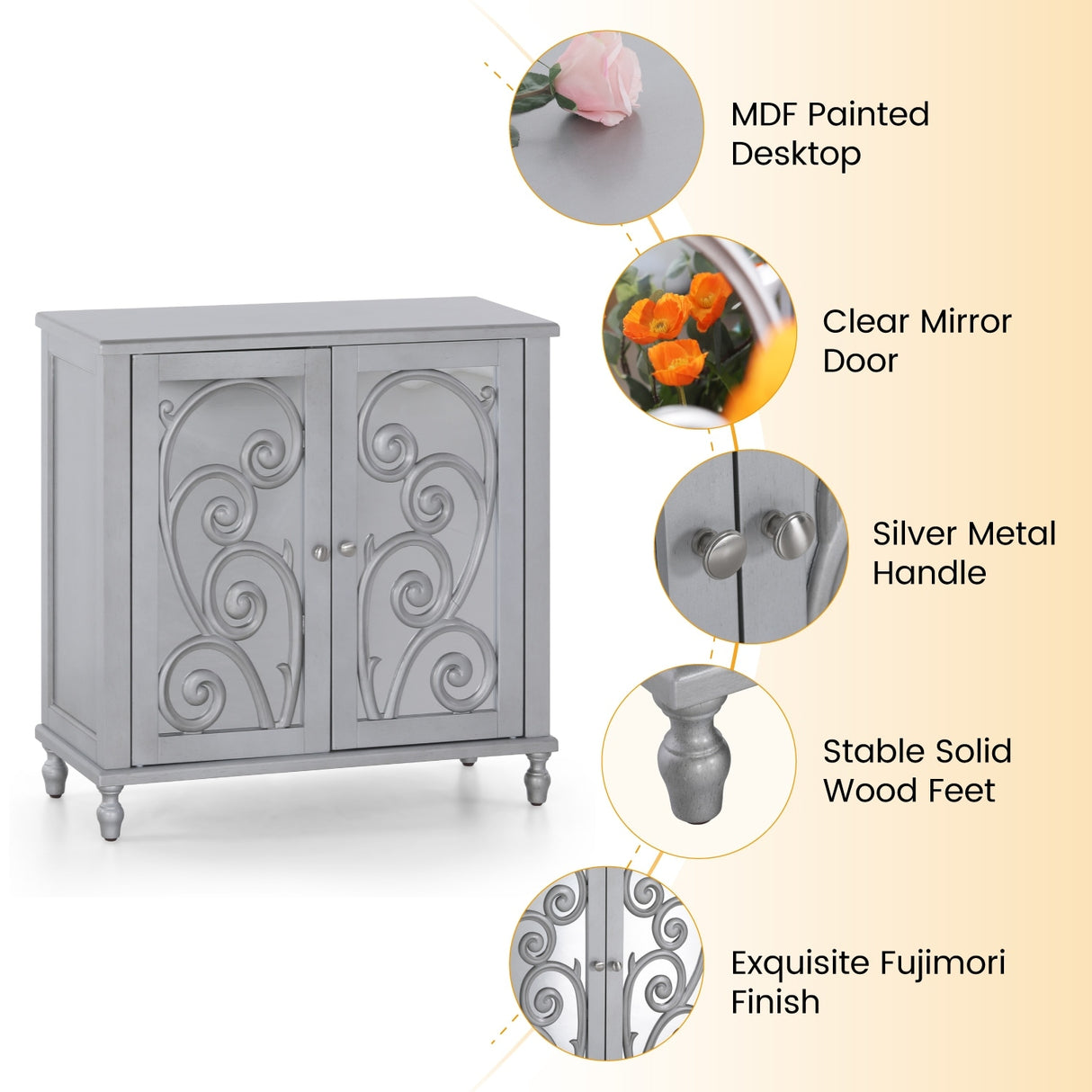 Sophia & William Silver 2-Door Fujimori Mirror Accent Storage Cabinet