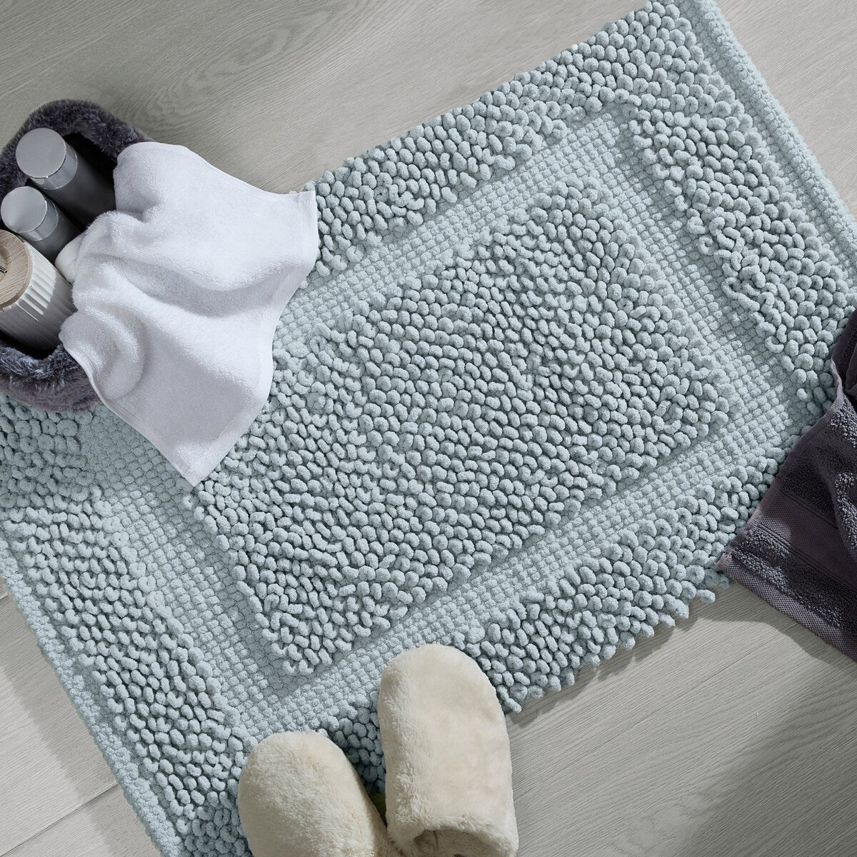 Sophie Border Ultra-plush Chenille Non-Slip Cotton Bath Mat