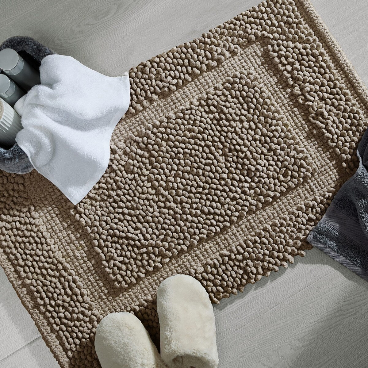 Sophie Border Ultra-plush Chenille Non-Slip Cotton Bath Mat