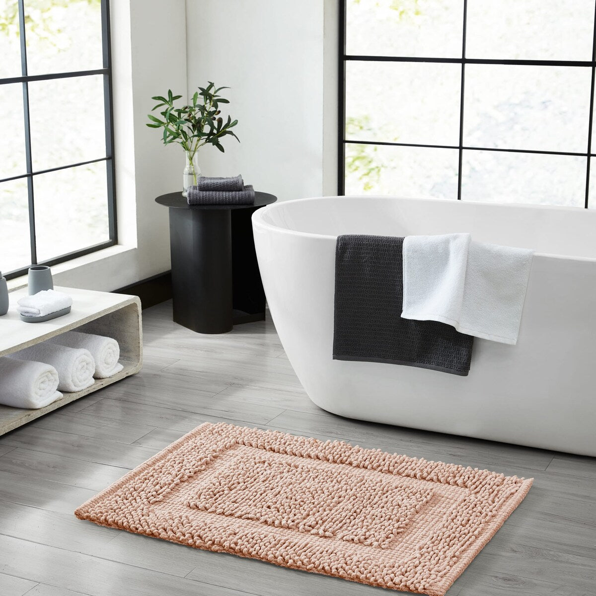 Sophie Border Ultra-plush Chenille Non-Slip Cotton Bath Mat