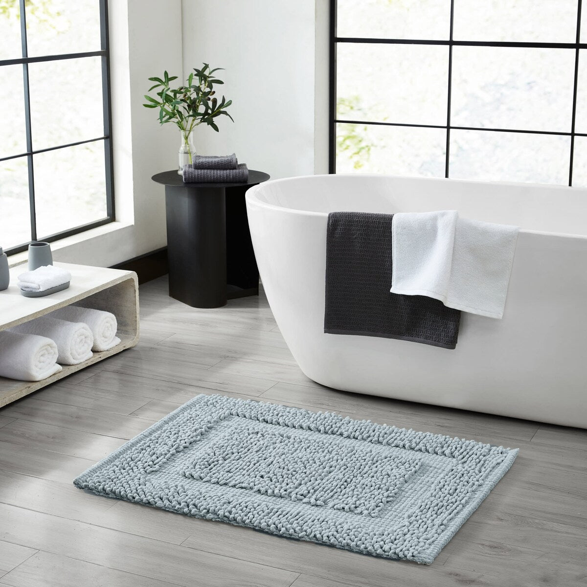 Sophie Border Ultra-plush Chenille Non-Slip Cotton Bath Mat