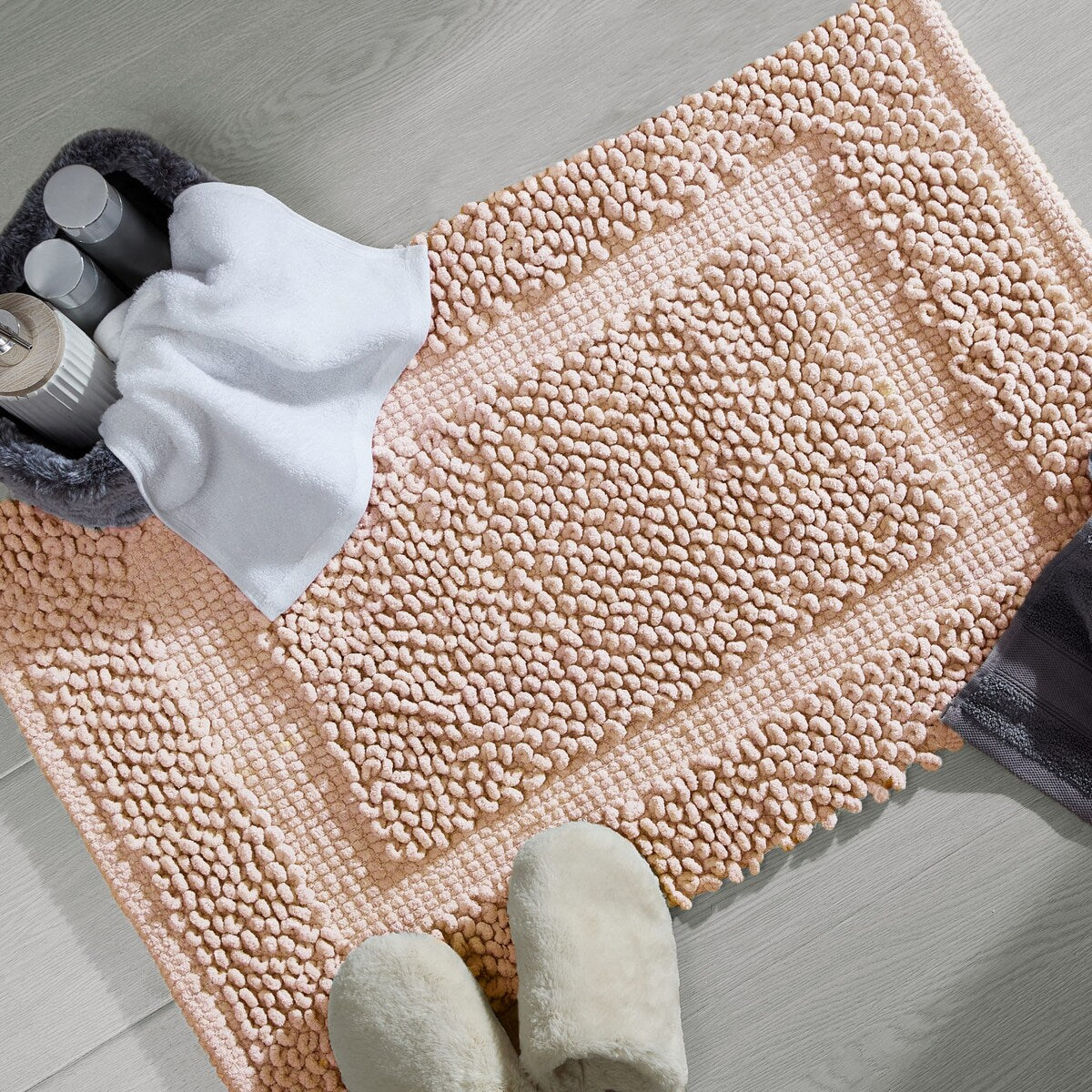 Sophie Border Ultra-plush Chenille Non-Slip Cotton Bath Mat