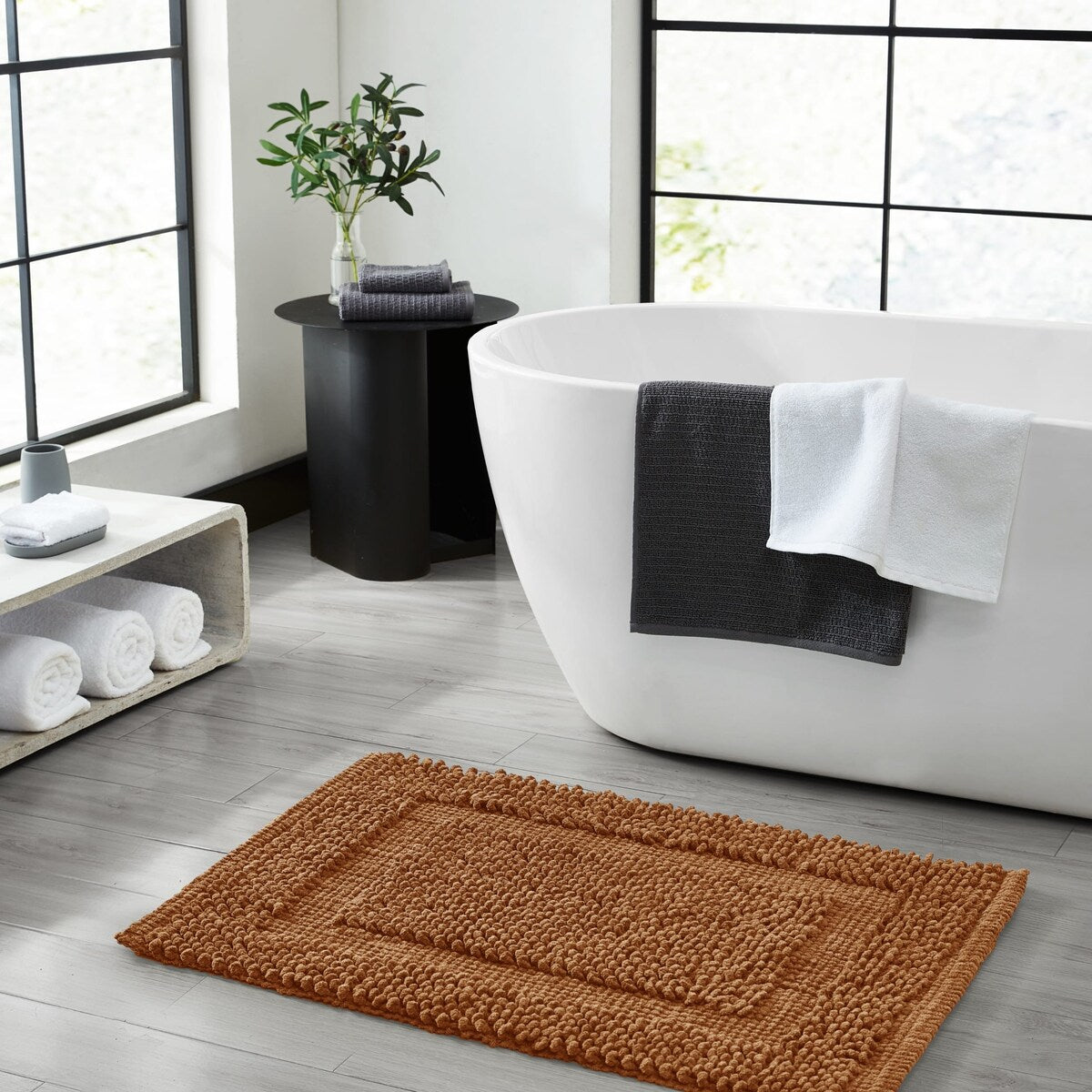 Sophie Border Ultra-plush Chenille Non-Slip Cotton Bath Mat